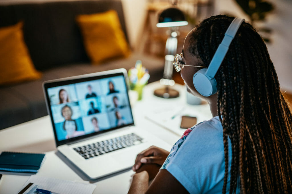 Student participates in a remote class.